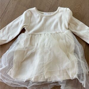 Zara kids Cream Ribbed tulle dress